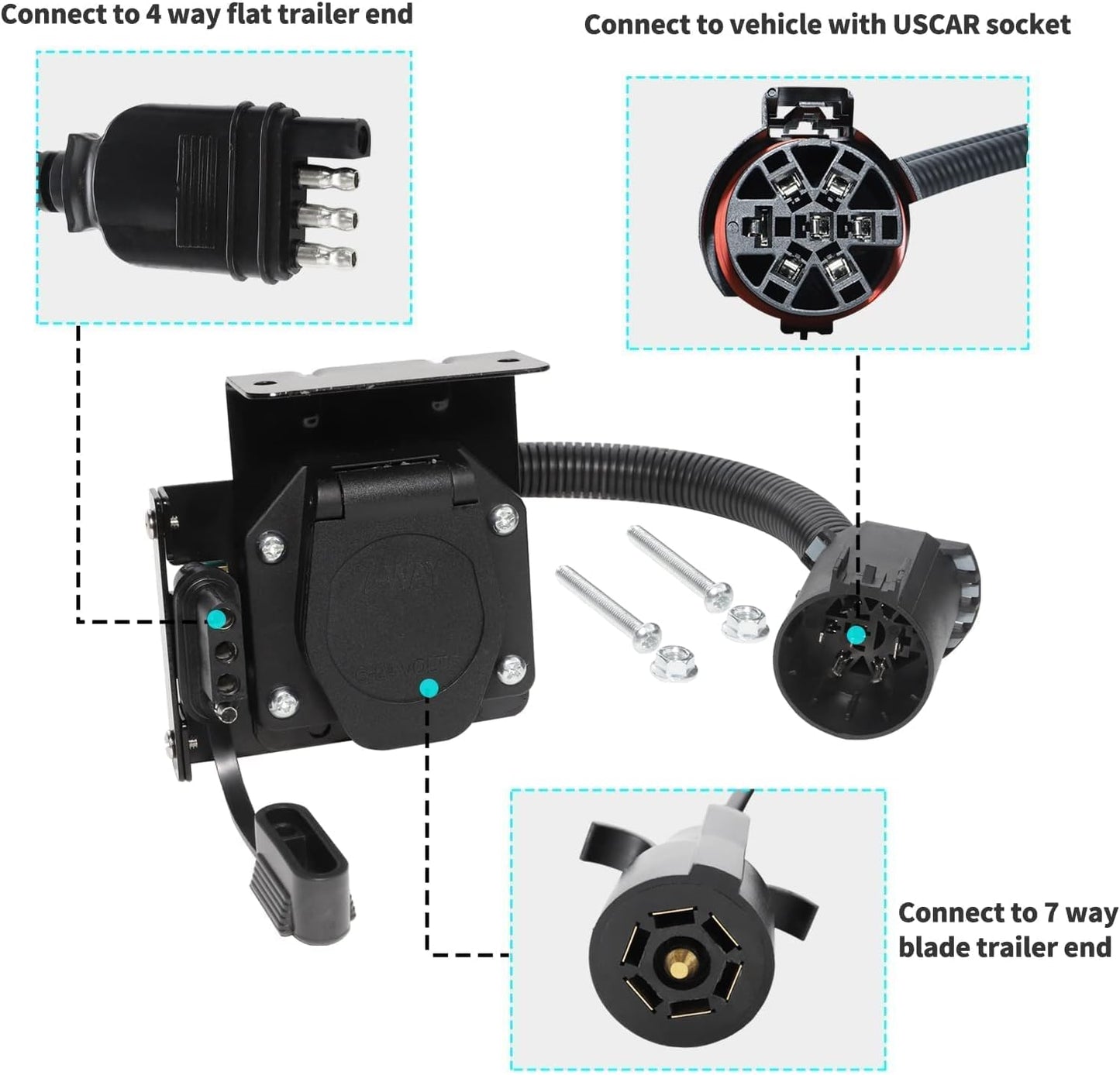 Multi-Tow 7/4 Pin Trailer Adapter for Ford/GM/Ram/Jeep - Dual-Output USCAR 7 Socket Required
