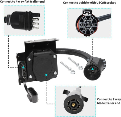 Multi-Tow 7/4 Pin Trailer Adapter for Ford/GM/Ram/Jeep - Dual-Output USCAR 7 Socket Required