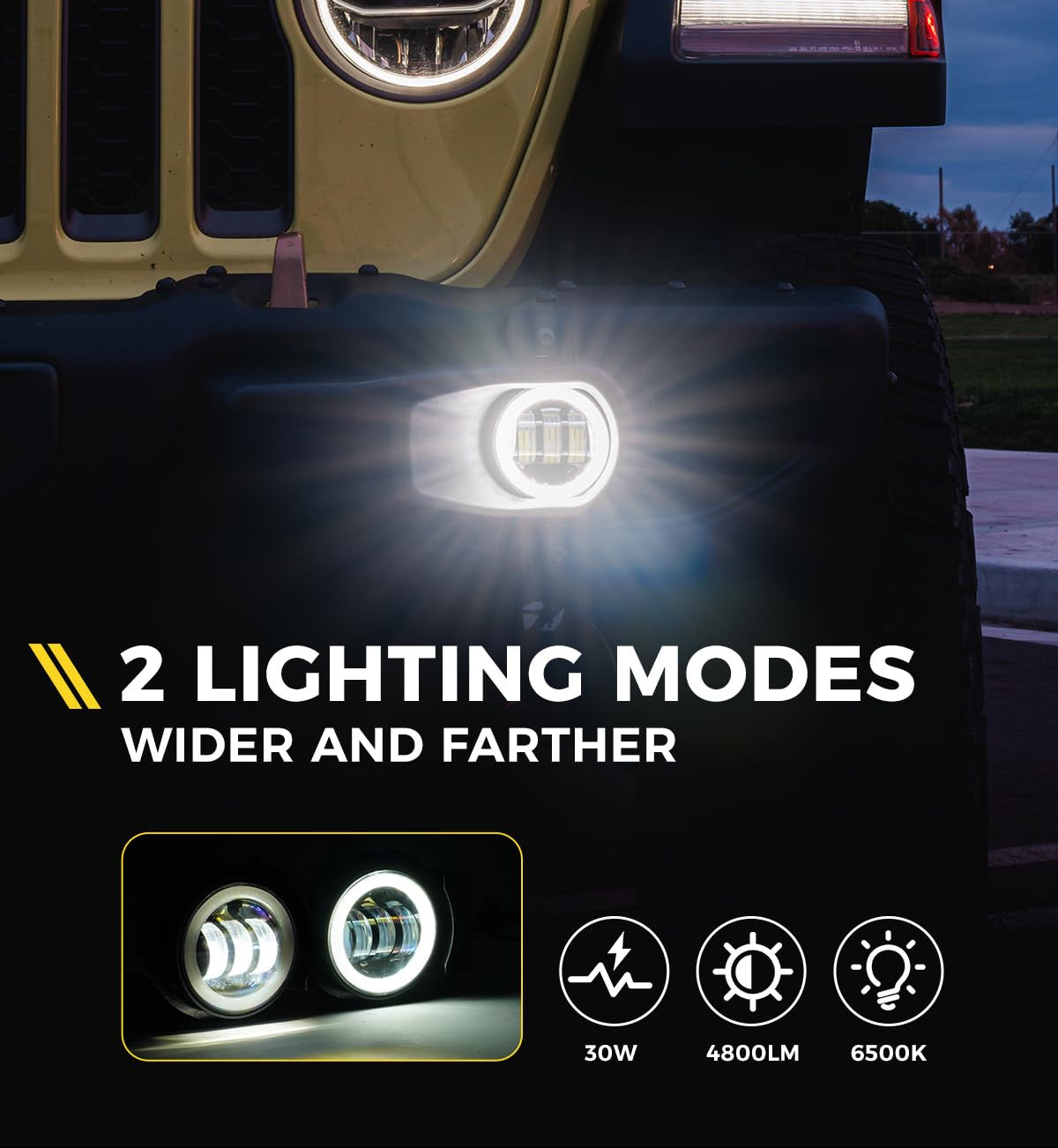 300% Brighter LED Fog Lights for 2018-2025 Jeep JL & Gladiator JT - DOT, Plug & Play