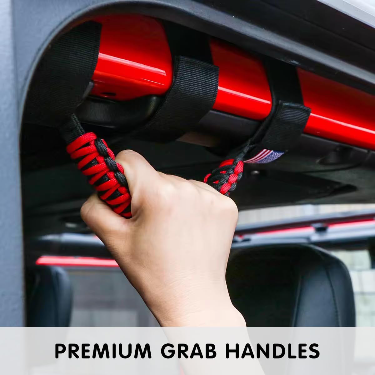 2-PCS Roll Bar Grab Handles - Oxford Cloth & Metal Buckle for Jeep (Red)