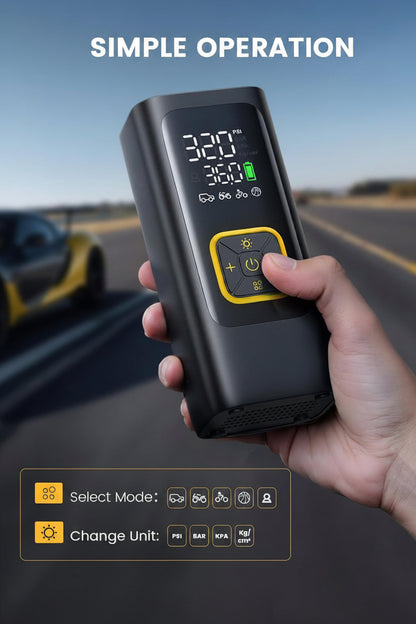4X Faster 150PSI Cordless Tire Inflator - Rechargeable, LED Light, Auto Pump for Car/Bike/Ball