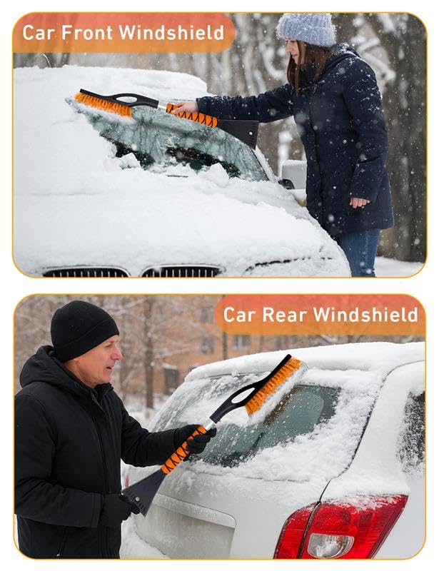 27" Aluminum Ice Scraper & Snow Brush with Ergonomic Grip (Orange)