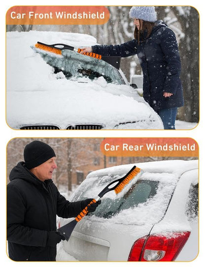 27" Aluminum Ice Scraper & Snow Brush with Ergonomic Grip (Orange)
