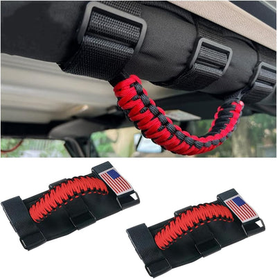 2-PCS Roll Bar Grab Handles - Oxford Cloth & Metal Buckle for Jeep (Red)
