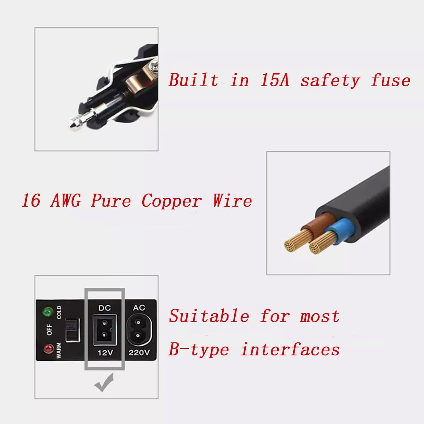 12V/22V Car Refrigerator Power Cord with Cigarette Lighter Plug