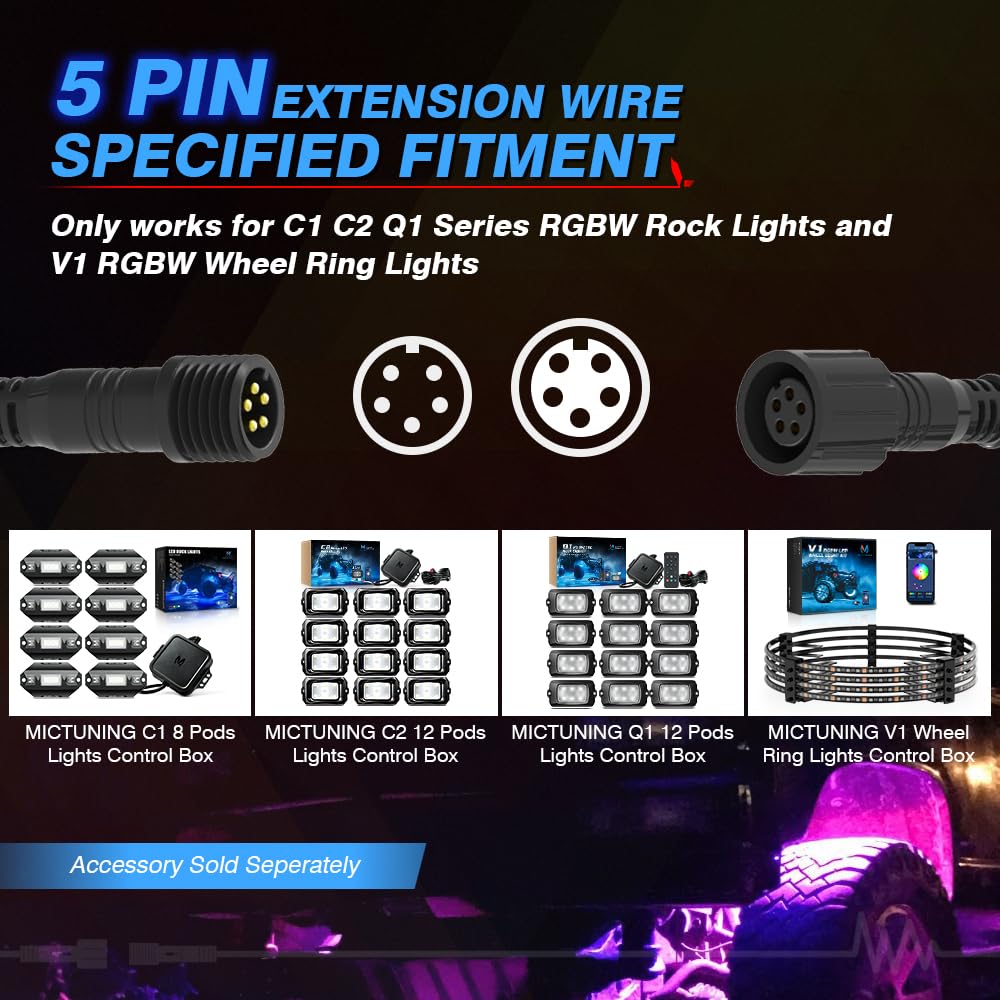 6.56FT 3-Pin Extension Cable for V1/W1/C2 RGB+IC Lights & P1s Switch