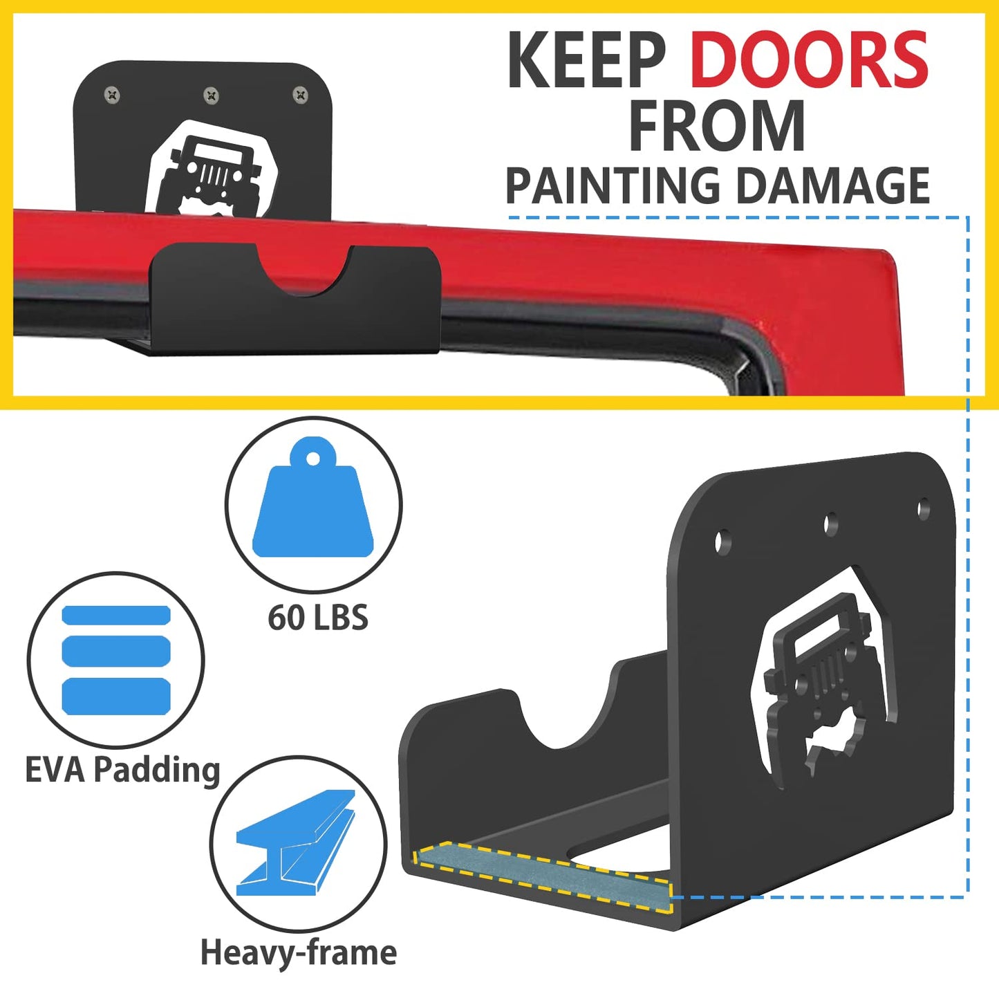Heavy-Duty Door Storage Hangers (4-PCS) with Rubber Mount for 1956-2021 Jeep Wrangler & Gladiator