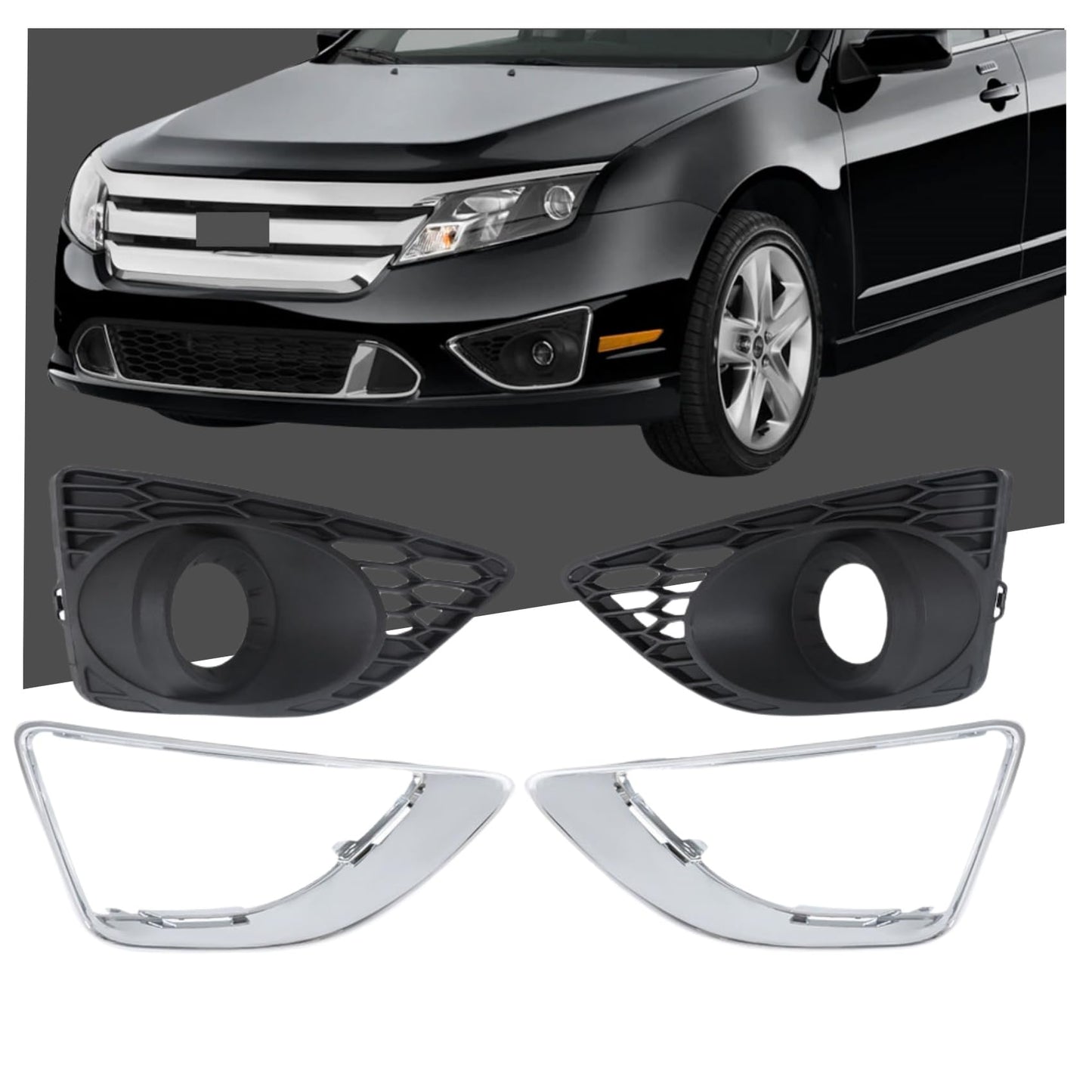 Fusion 2010-2012 Front Fog Light Cover Bezel with Chrome Trim