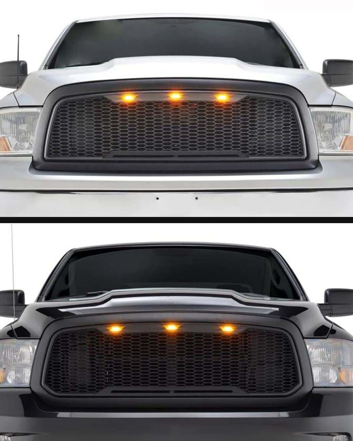 3-PCS Amber Raptor Grille Lights Kit for 2004-2019 Ford F-150 & 2013-2018 Ram 1500 - with Harness & Fuse