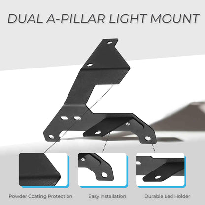 Dual A-Pillar Light Mounts for 2018-2025 Jeep JL & Gladiator JT (Excludes 4XE/Mojave/392)