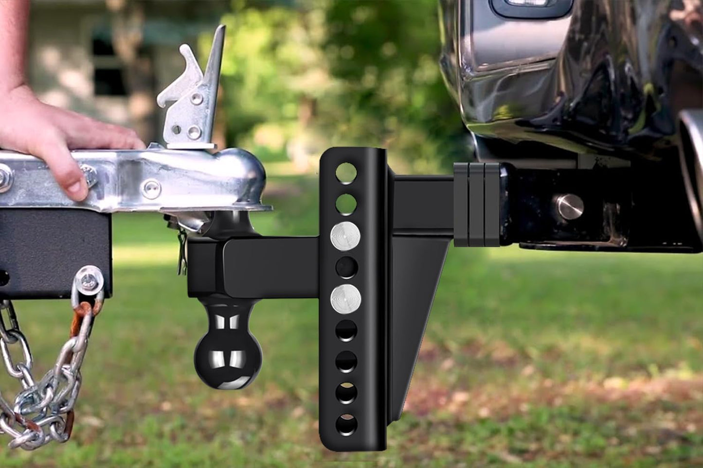 Adjustable 2.5" Trailer Hitch - 6" Drop/Rise, 2"/2-5/16" Balls, 22,000 lb GTW, Anti-Theft Pin (Black)