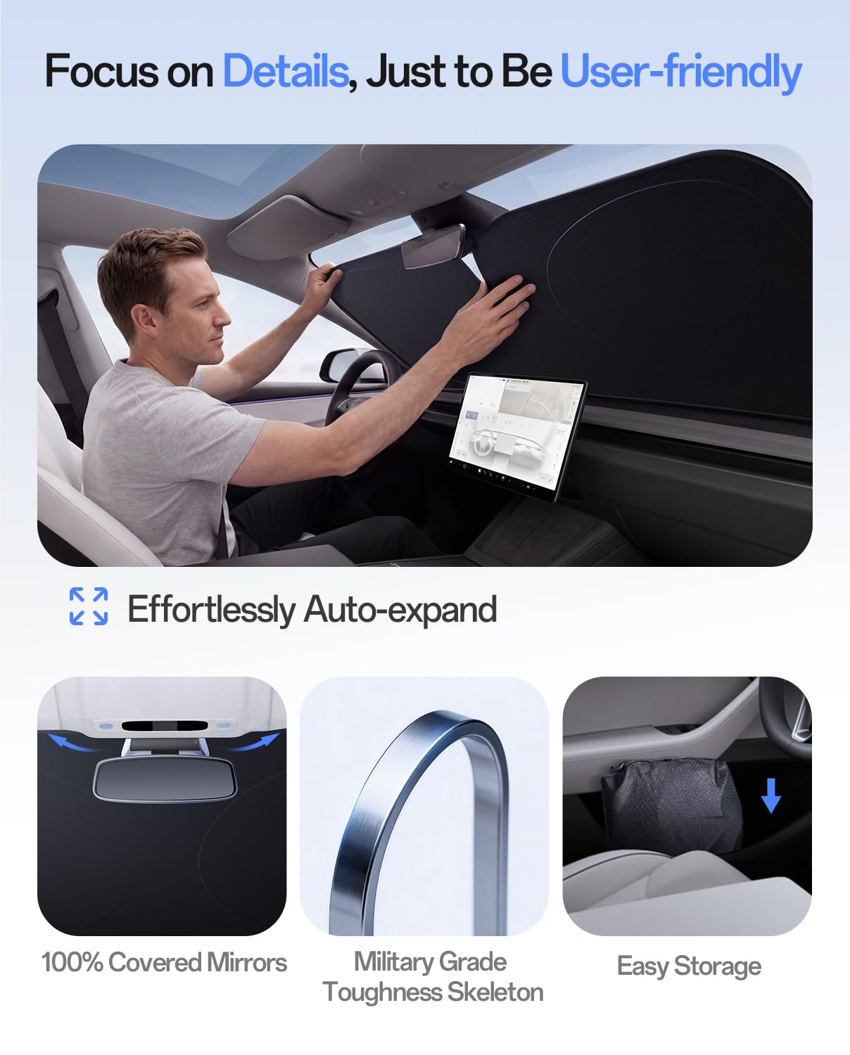 Tesla Model 3 Windshield Sun Shade, UV Block, Heat Insulation, Custom Fit
