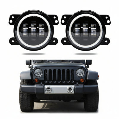 4" 42W LED Fog Lights with White Halo for Jeep Wrangler JK & Others