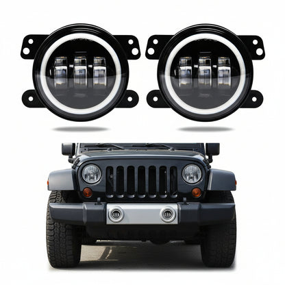 4" 42W LED Fog Lights with White Halo for Jeep Wrangler JK & Others