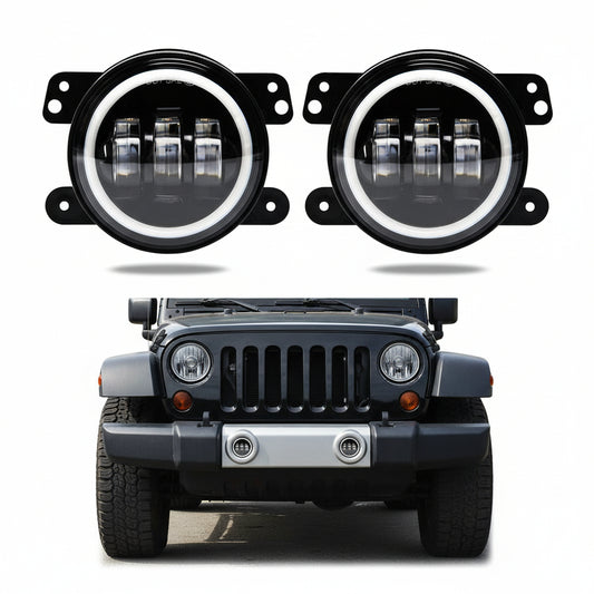 4" 42W LED Fog Lights with White Halo for Jeep Wrangler JK & Others