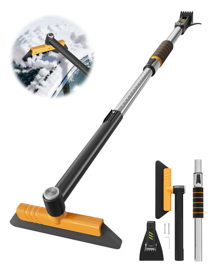 43.7" Extendable Ice Scraper with 360° Pivoting Brush - 12 Length Settings, Orange