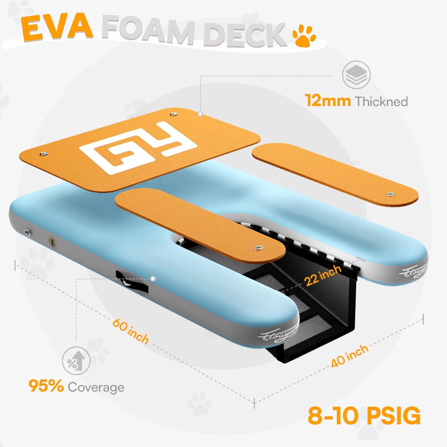 Dog Pool Ramp | 60×40" Pet Water Ramp | Dog Boat Ladder for Large Dogs Up to 230lbs | 95% Large Area EVA Covered | Claw-Friendly & Stable | Inflatable Pup Plank for Lakes, Pools, Boats