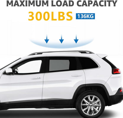 Roof Rack Cross Bars Compatible with Jeep Cherokee 2014-2024, Adjustable Aluminum Heavy Duty 300 LBS Anti-Theft Lock Cargo Carrier Rooftop Crossbar Accessories for Bike, Basket, Snowboard, Luggage