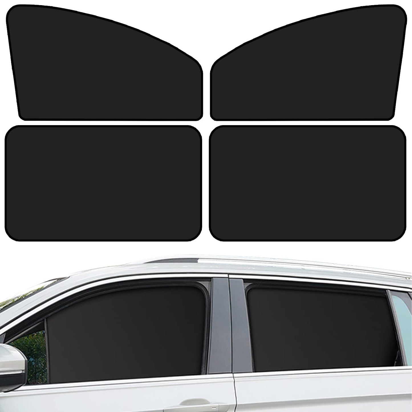 Car Window Sun Shades, Universal Interior, Double-Sided Black (4pcs)