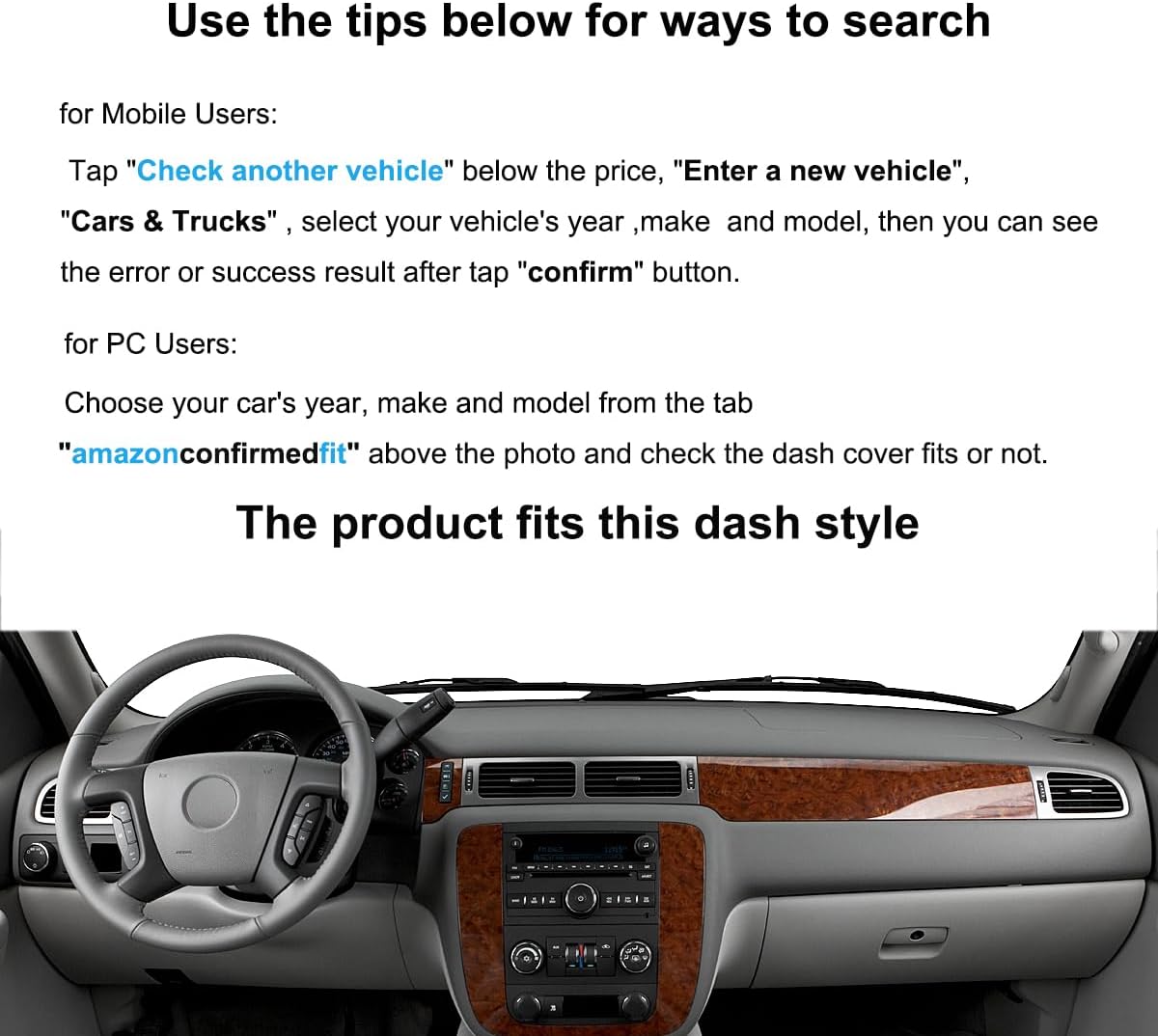 Dashboard Cover Dash Mat Carpet Fit for 2007-2014 Chevy Chevrolet Tahoe Suburban,2007-13 Chevy Avalanche Silverado 1500 2500 3500 LTZ /2007-13 GMC Sierra SLT Denali,2007-14 GMC Yukon XL (Black) Y24