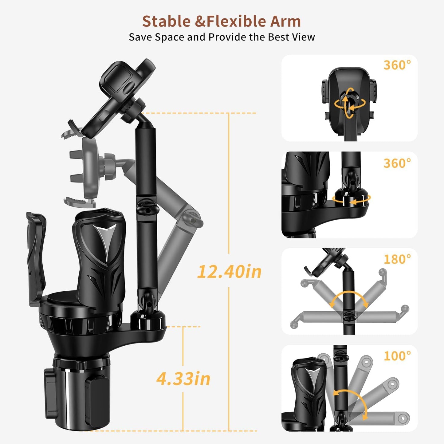 Adjustable Car Cup Holder Expander with Rubber Grip - Fits Up to 5.31" Drinks/Mugs, Universal Phone/Drink Holder
