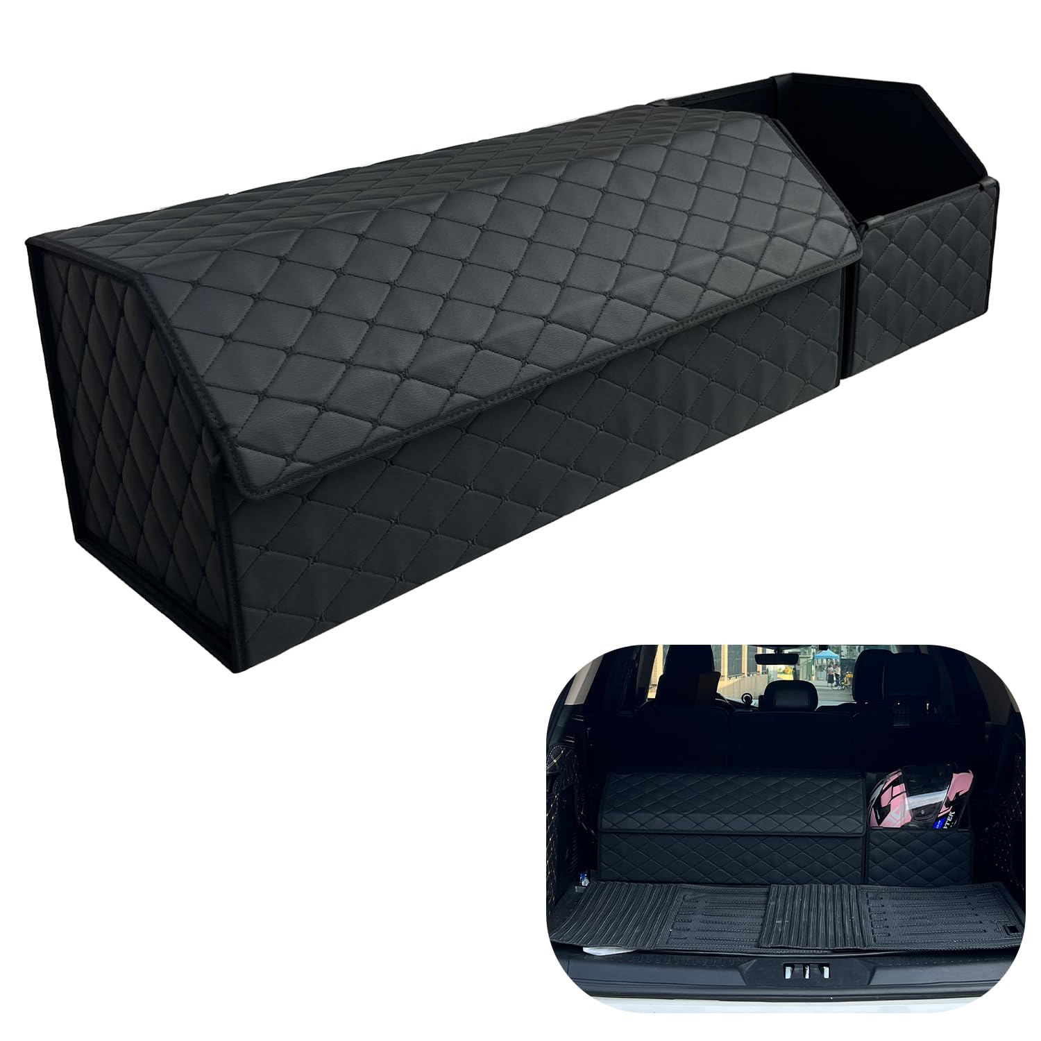 Car Trunk Organizer For Chevy Tahoe - Custom Fit, Large Space Outdoor Trunk Organizer with Leather,Hook-and-Loop Fastener,4-Layer Cover,For Chevy Tahoe 2021-2025