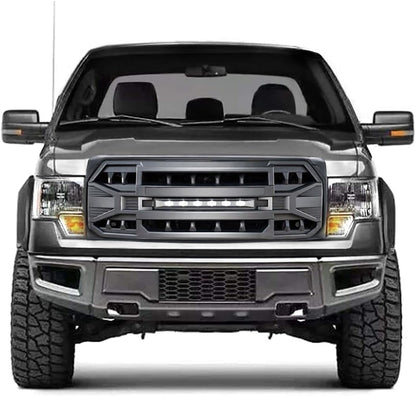 Front Grill Replacement for F150 2009-2014, Matte Black Bumper Grille w/Off-Road Lights