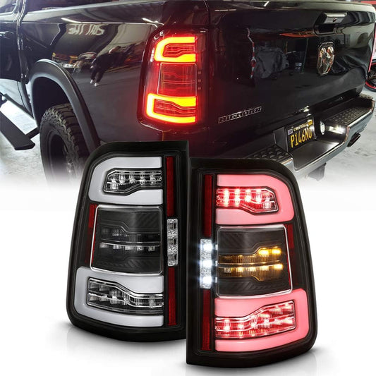 For [Incandescent Model Only] 2019-2022 Ram 1500 Black Full LED Tail Lights