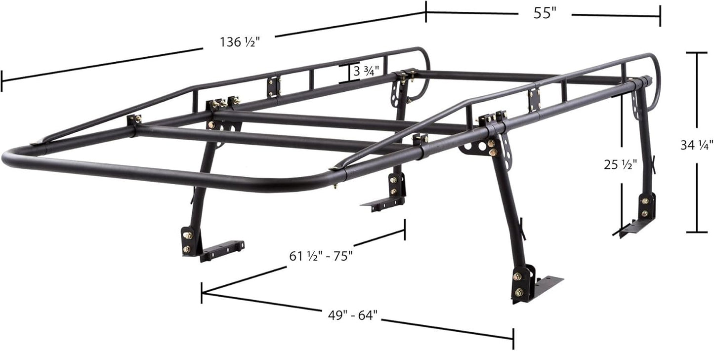 Over-Cab Truck Rack - 800 lb Capacity, Adjustable 49"-64", No-Drill Clamp-On Steel