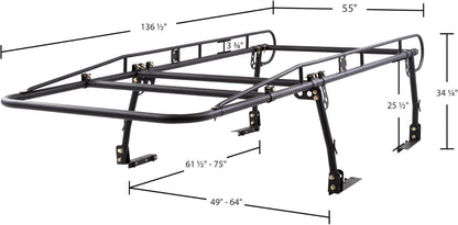 Over-Cab Truck Rack - 800 lb Capacity, Adjustable 49"-64", No-Drill Clamp-On Steel