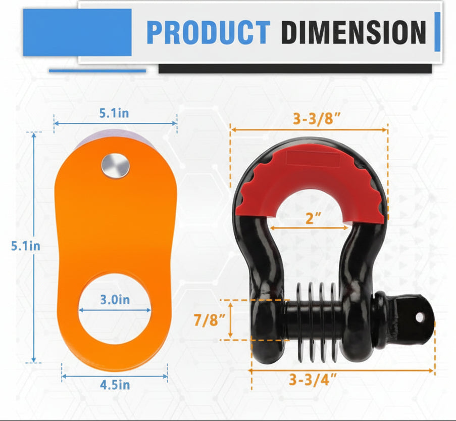 Off-Road Recovery Kit - 10-Ton Snatch Block, 3"x8' Tree Strap & 3/4" D-Rings (3pc)