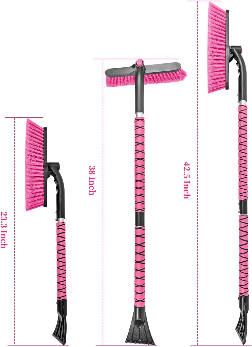 42.5" Snow Brush with 12.6" Wide Head - Portable Ice Scraper, Pink