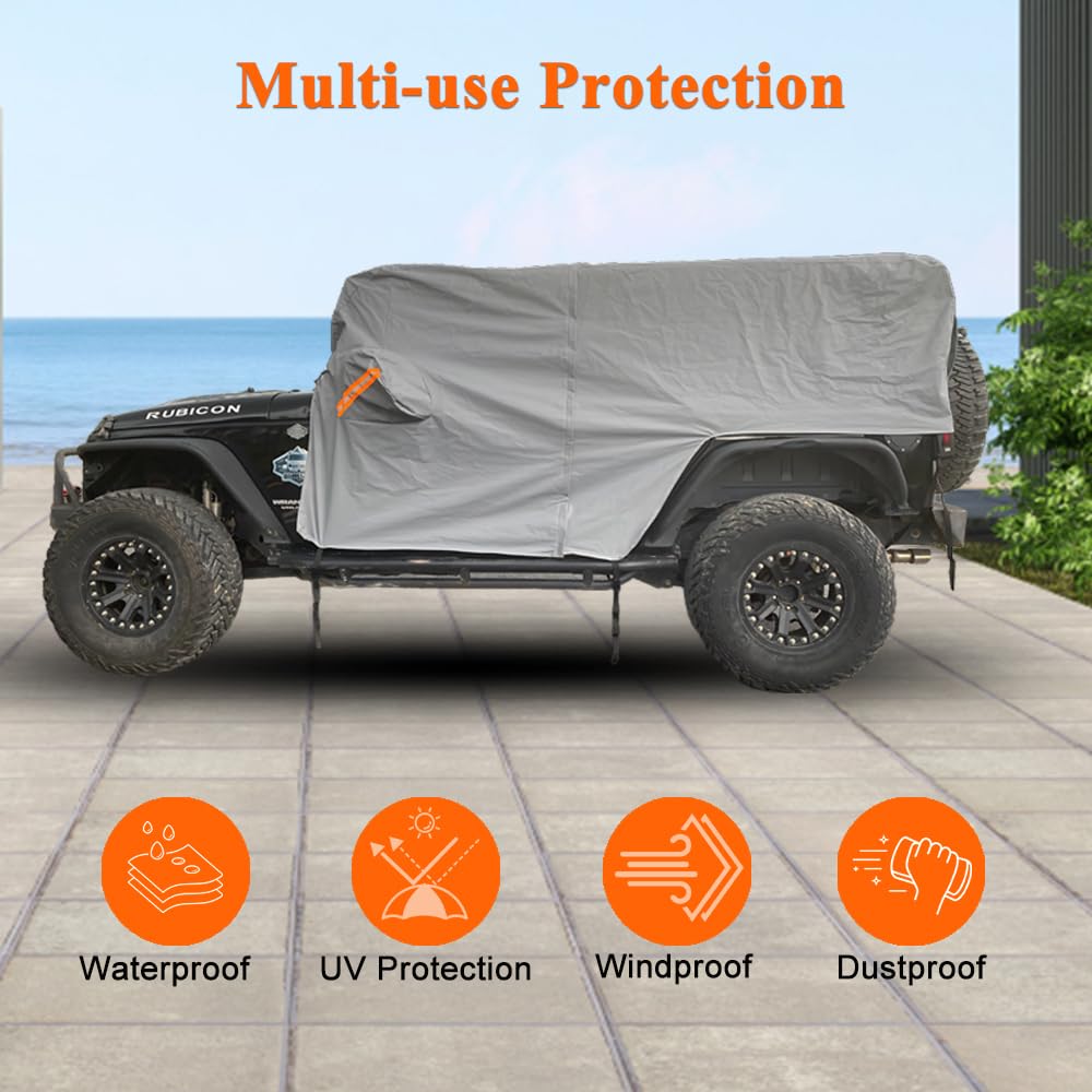 Waterproof Jeep Cab Cover with Zipper & Liner for 2007-2025 Wrangler 4-Door
