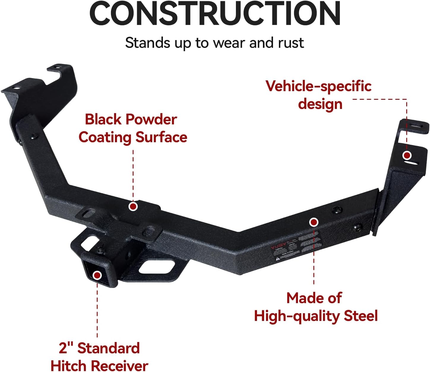Trailer Hitch Black Steel Compatible with 99 00 01 02 03 04 05 06 07 08 09 10 11 12 13 Chevrolet Silverado 1500 2500 3500 and GMC Sierra 1500 2500 3500 w/2” Hitch Receiver