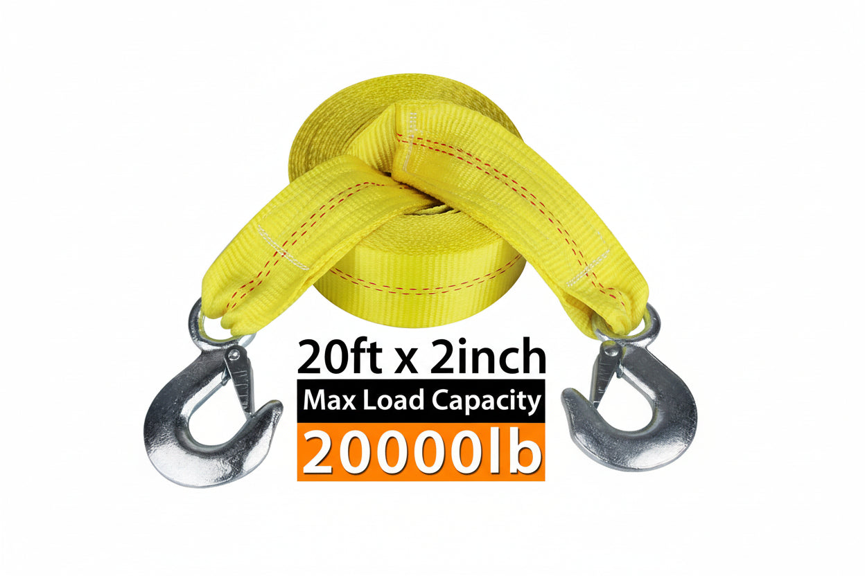20,000 lb Tow Strap (2"x20') - Heavy Duty Recovery Rope for Jeep/Truck/SUV