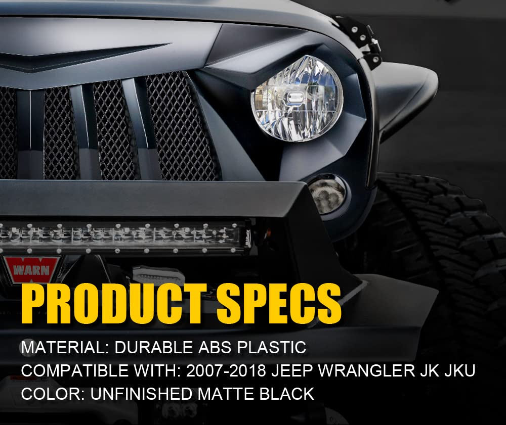Matte Black Front Grille with Mesh for Jeep Wrangler JK 2007-2018