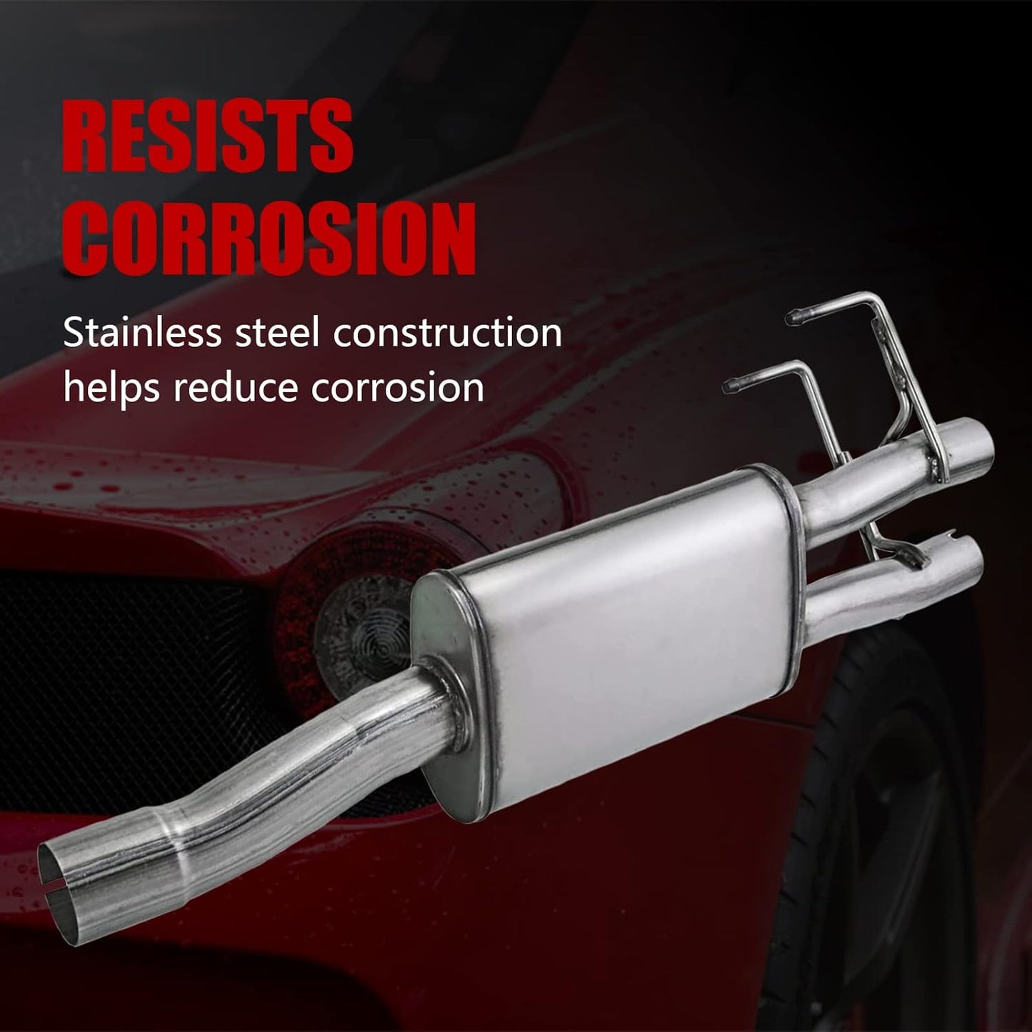 Direct-Fit Muffler 409S,2-Chamber Exhaust Muffler Kit Fits Exhaust 2009-2018 Dodge Ram 1500 Aggressive Series,Stainless Steel 3''Inlet/2.25'' Dual Outlet,18'' Body