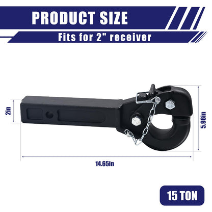Pintle Hitch (15 ton / 33,000 lb) - Black Powder Coat for 2" Receiver