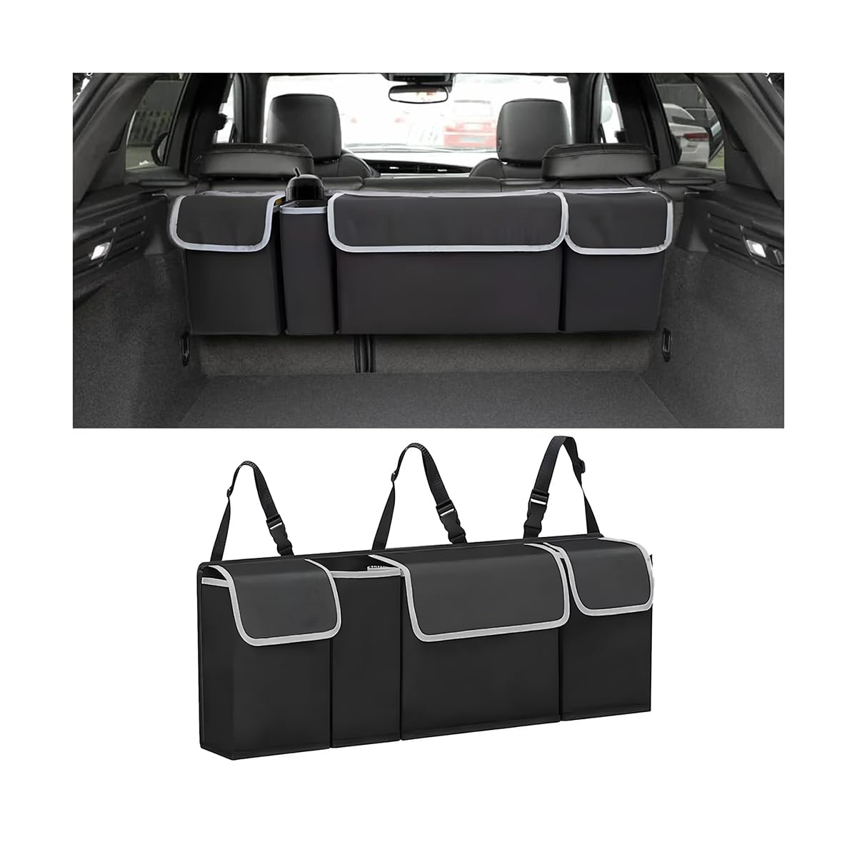 Collapsible Trunk Organizer with 4 Pockets - Hanging Design for SUV/Truck/MPV