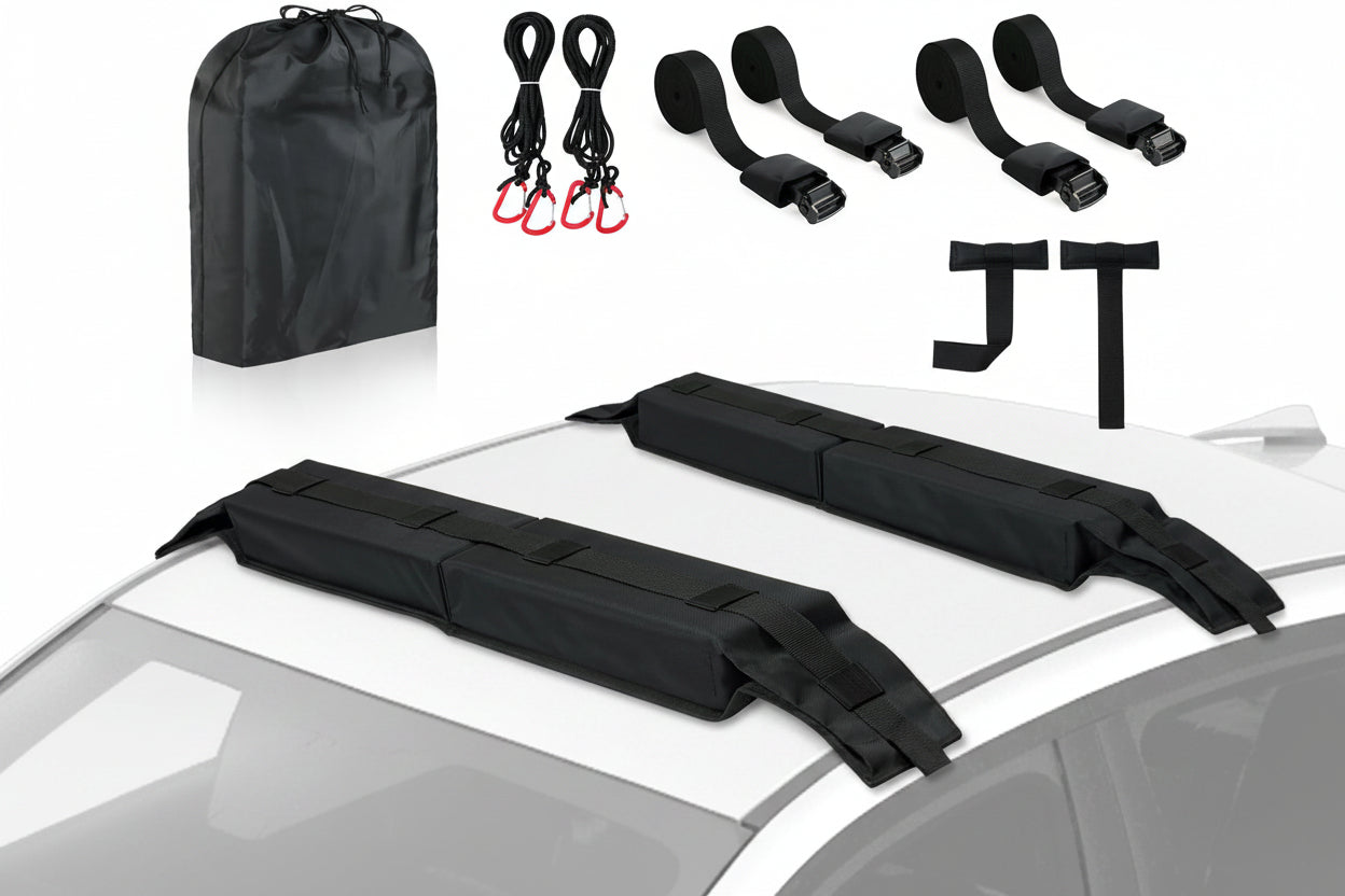 Soft Roof Rack Pads Kit (30") for Surfboard/Kayak - 2 Straps/Ropes/Hood Loops, Storage Bag Included