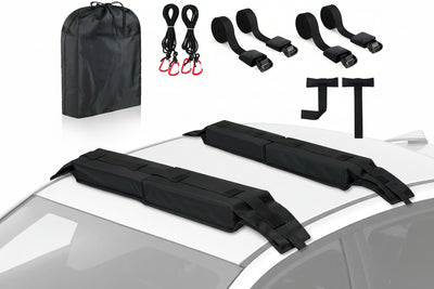 Soft Roof Rack Pads Kit (30") for Surfboard/Kayak - 2 Straps/Ropes/Hood Loops, Storage Bag Included