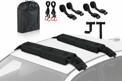 Soft Roof Rack Pads Kit (30") for Surfboard/Kayak - 2 Straps/Ropes/Hood Loops, Storage Bag Included