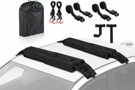 Soft Roof Rack Pads Kit (30") for Surfboard/Kayak - 2 Straps/Ropes/Hood Loops, Storage Bag Included