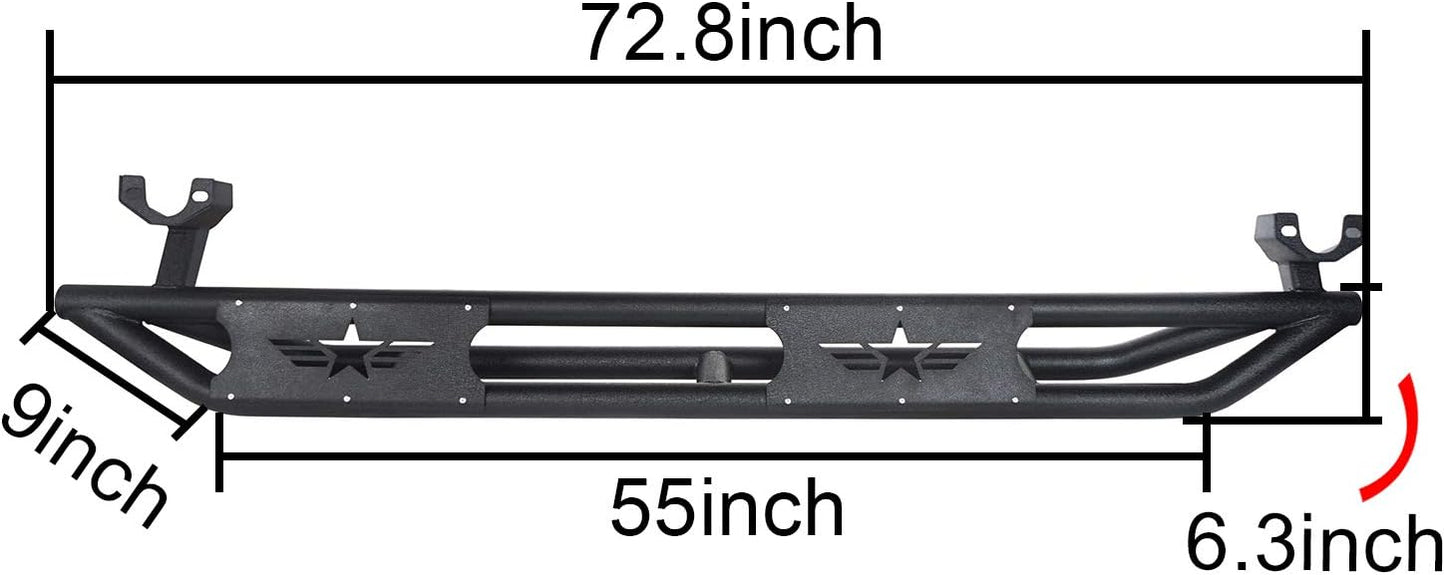 Textured Black Tube Running Boards for 2007-2018 Jeep Wrangler JK 4-Door