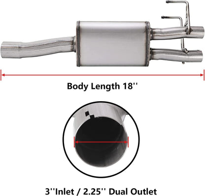 Direct-Fit Muffler 409S,2-Chamber Exhaust Muffler Kit Fits Exhaust 2009-2018 Dodge Ram 1500 Aggressive Series,Stainless Steel 3''Inlet/2.25'' Dual Outlet,18'' Body