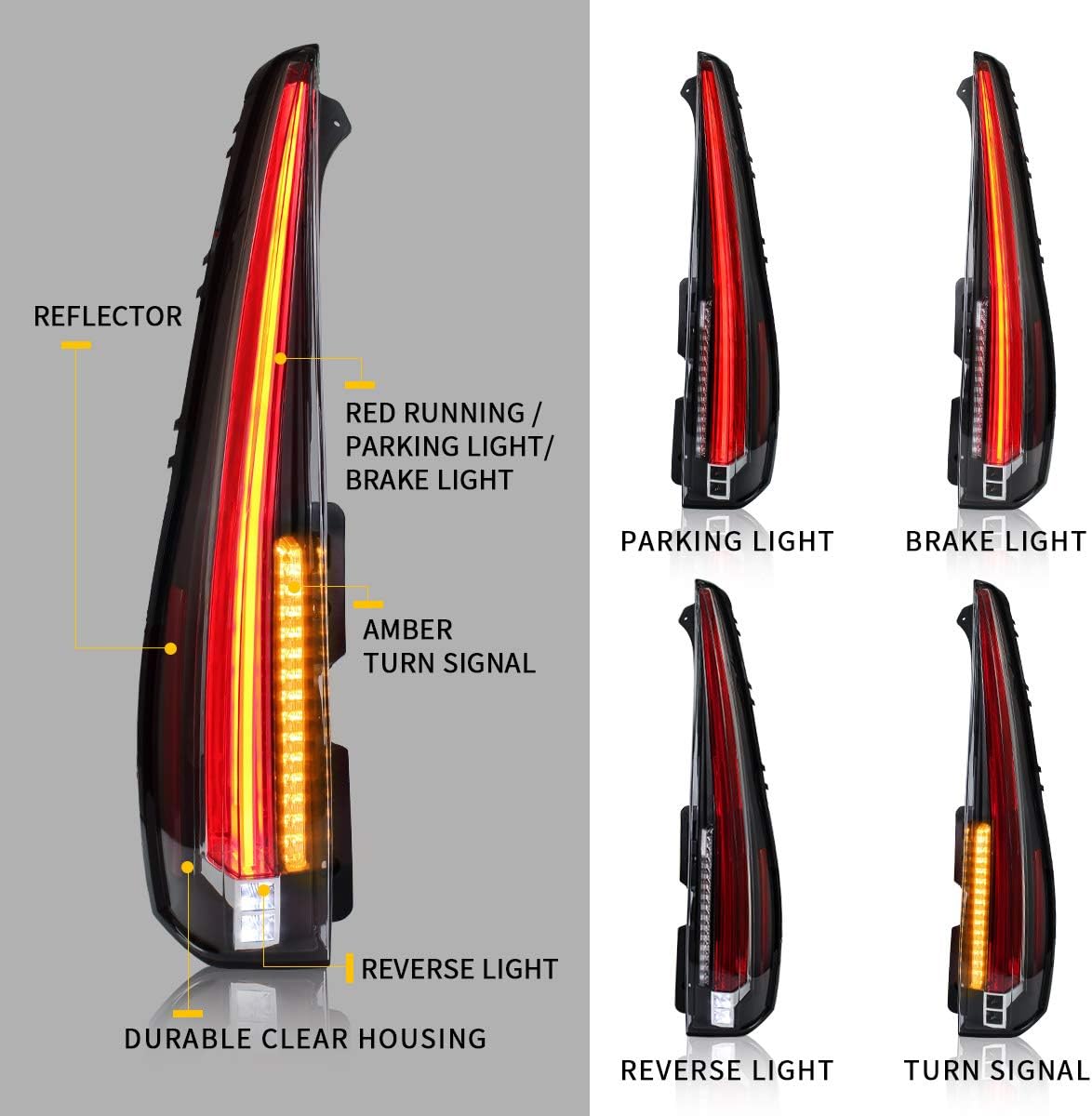 YUANZHENG Full LED Tail Lights Assembly for [GMC Yukon, Chevrolet Tahoe Suburban 3rd Gen SUV 2007-2014 (NO Need Bulbs)] Rear Tail Lamps with Amber Turn Signal, YAB-KLD-0156B (Red)
