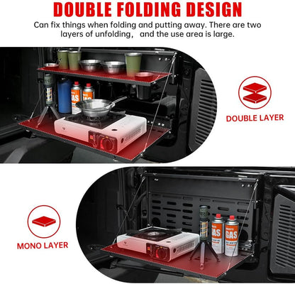 for Ford Bronco 2021-2024 2-Tier Foldable Rear Storage Cargo Rack Shelf Camping Desk Tailgate Table Molle Panel