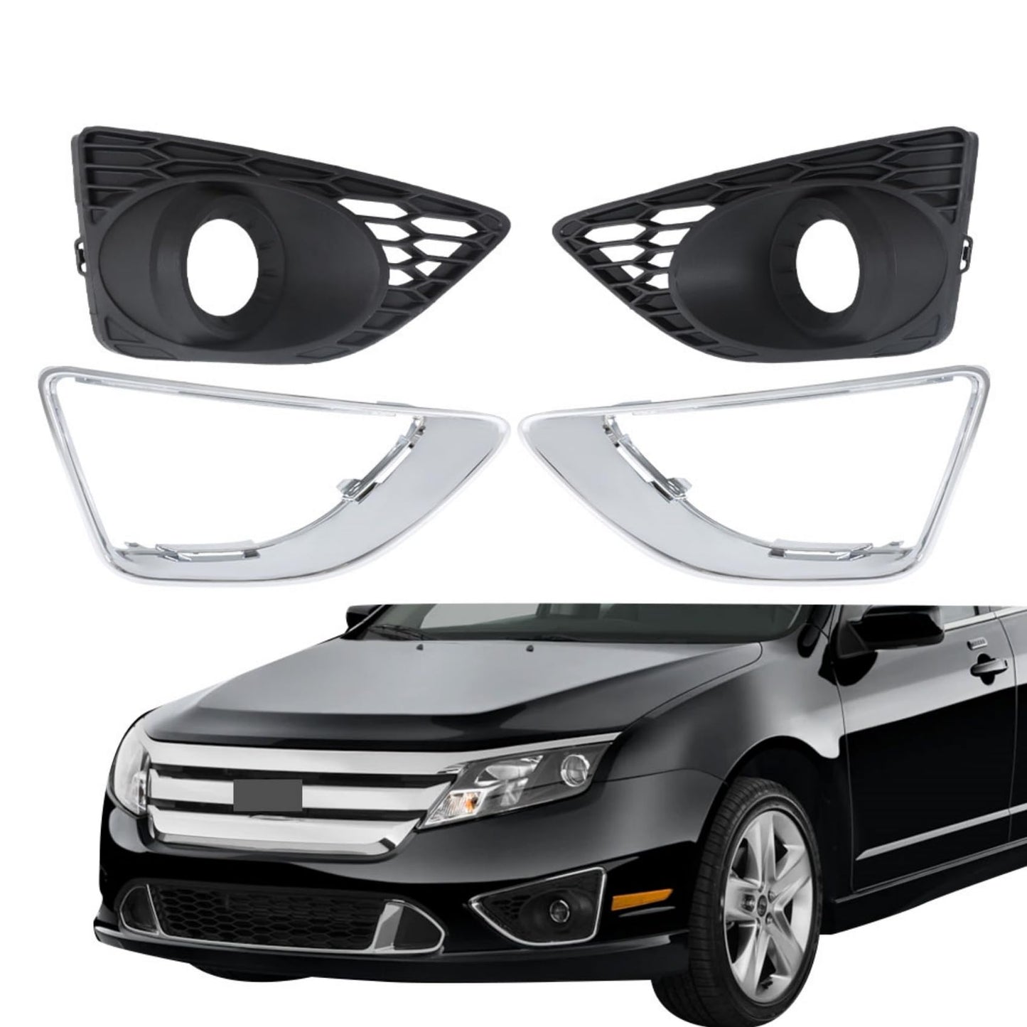 Fusion 2010-2012 Front Fog Light Cover Bezel with Chrome Trim