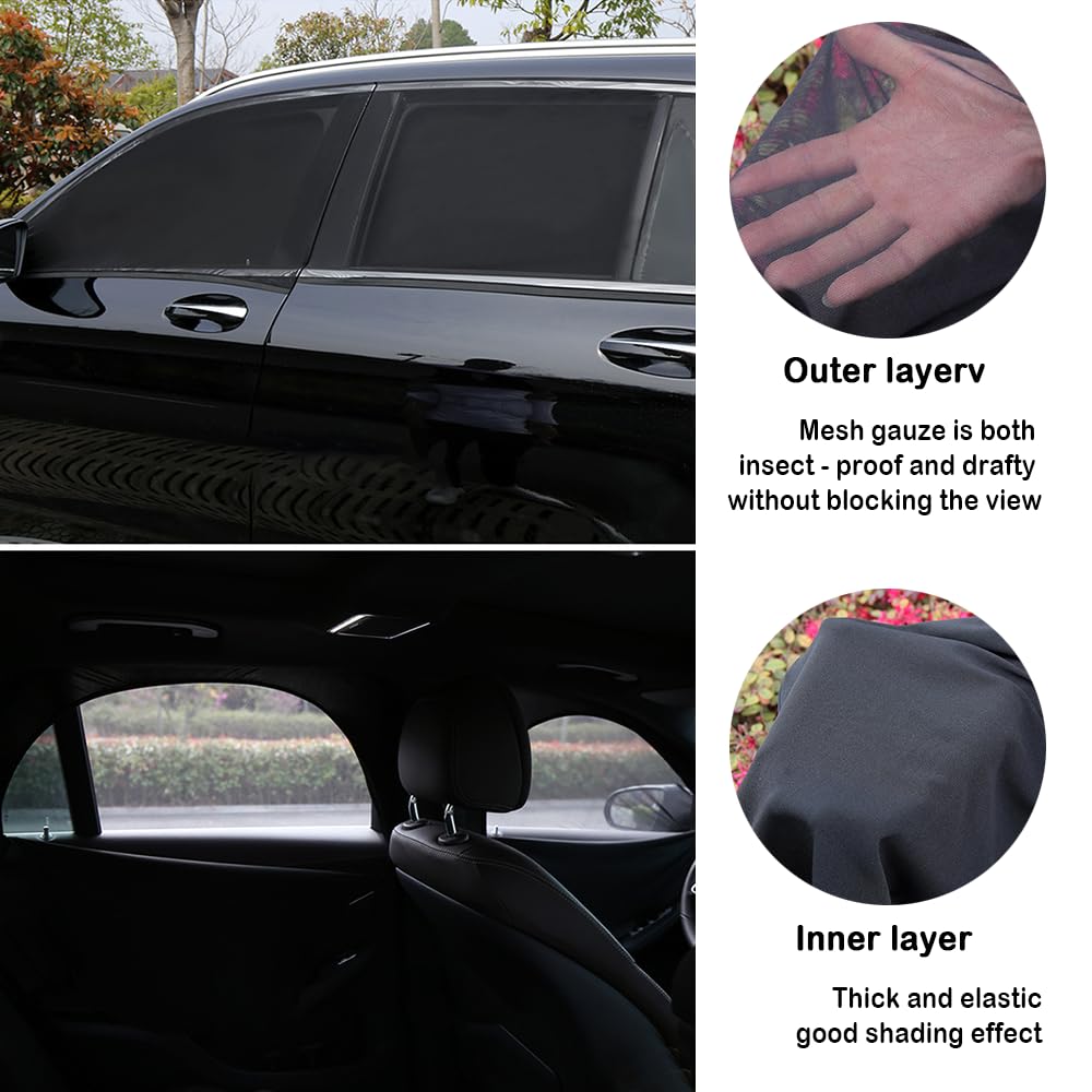 4-PCS Breathable Car Window Shades with Zipper - Privacy Protection for Most Cars
