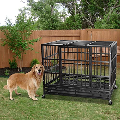 Escape Proof Dog Cage Kennel with Lockable Wheels with Removable Tray